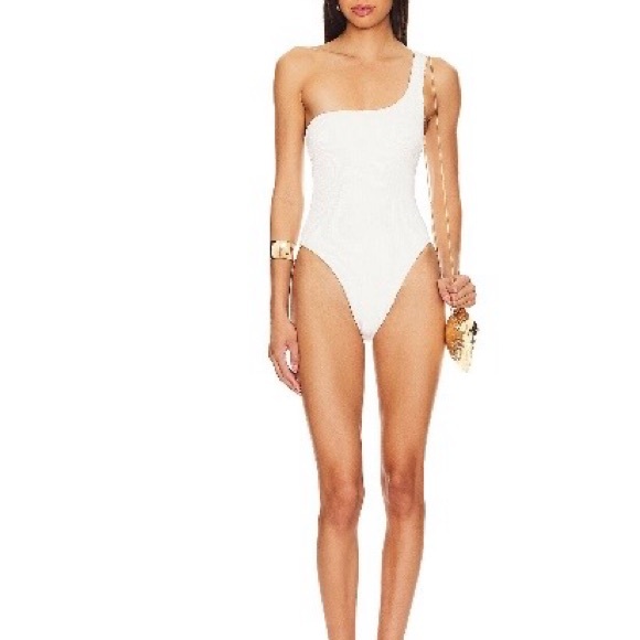 Tularosa Other - Tularosa Zelena textured White One-Shoulder Swimsuit